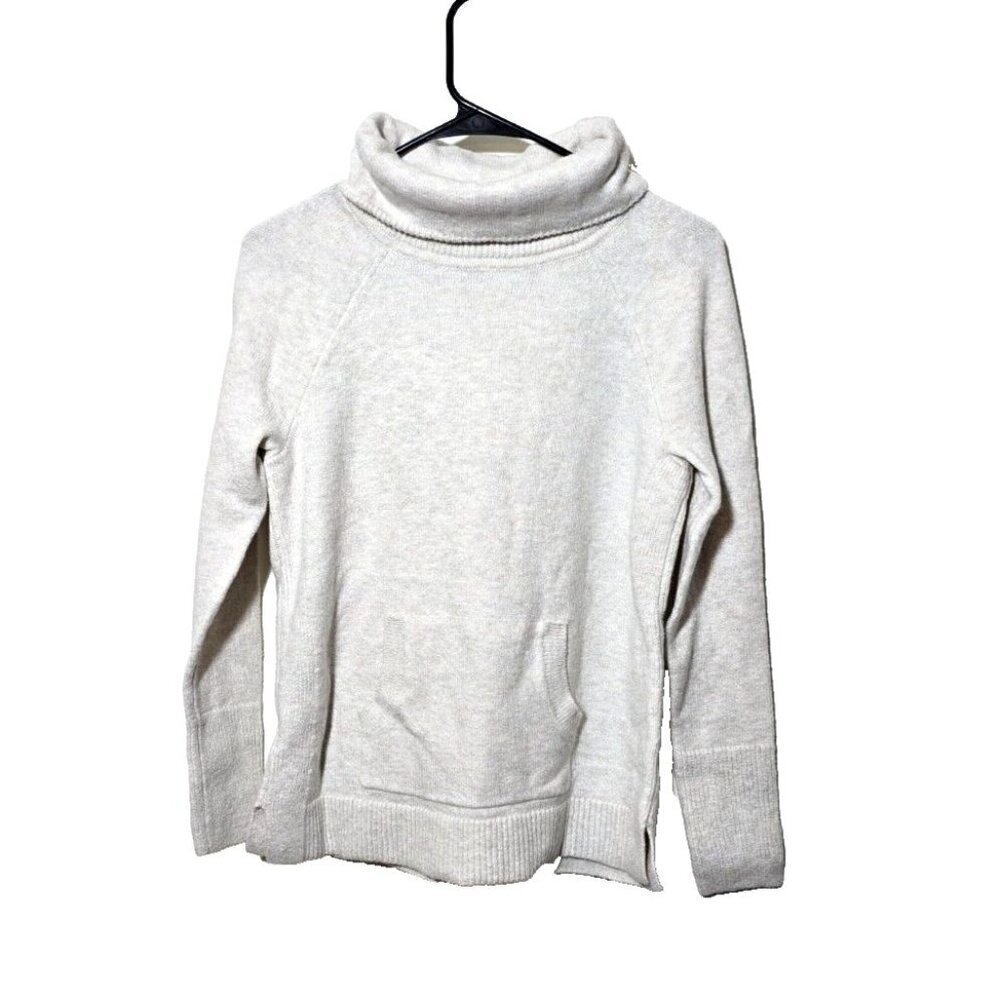 Loft Sweater XS White Casual Basics Capsule Wardrobe Kangaroo Pocket Turtle Neck